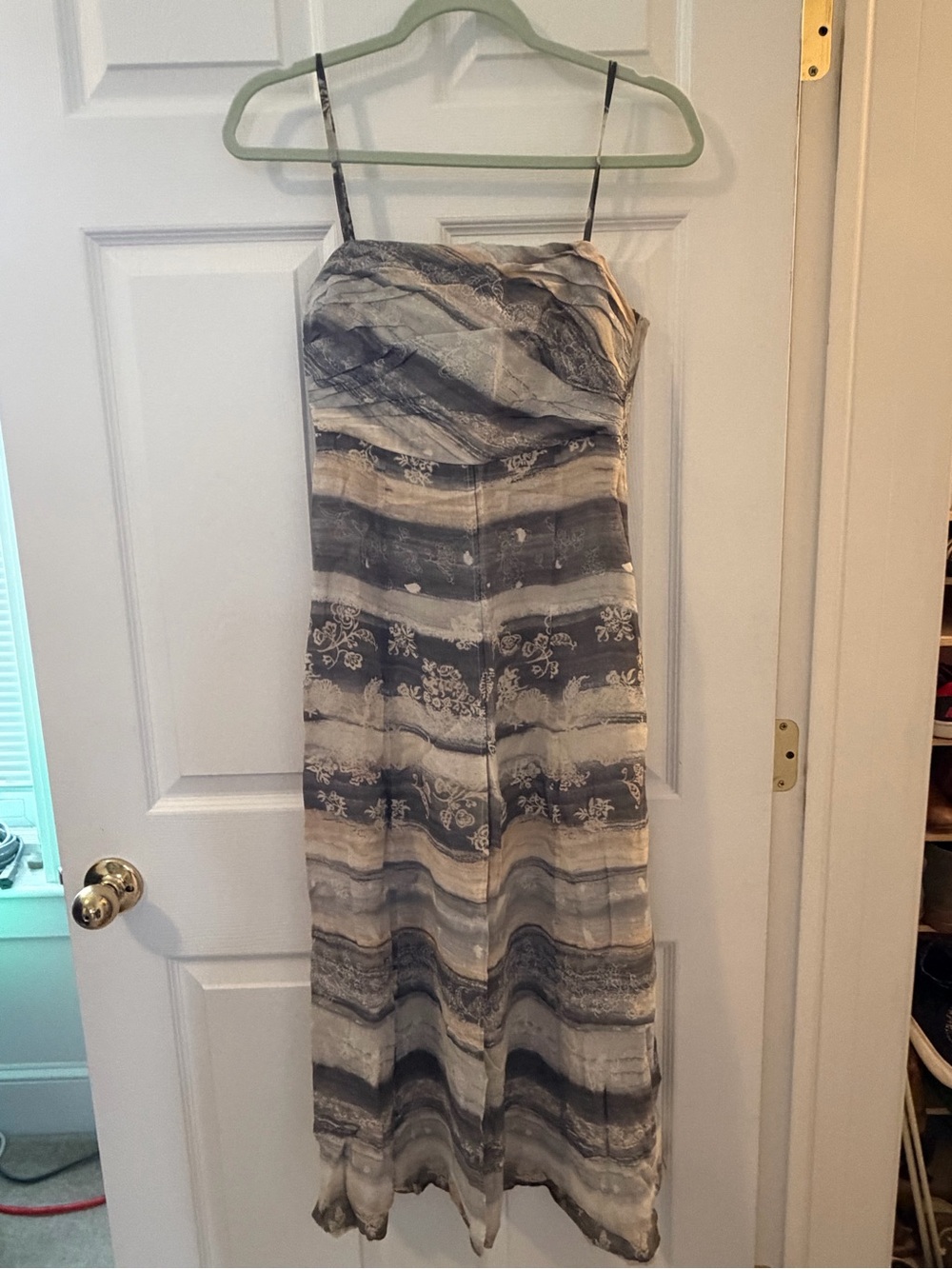 Giorgio Armani Gray and Cream Striped Maxi Slip Dress